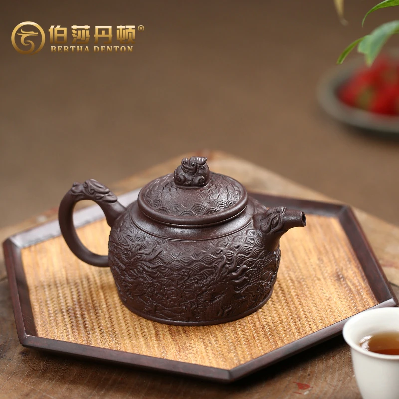 BERTHA DENTON/伯莎丹顿宜兴名家紫砂壶手工龙腾四海德钟茶壶浮雕