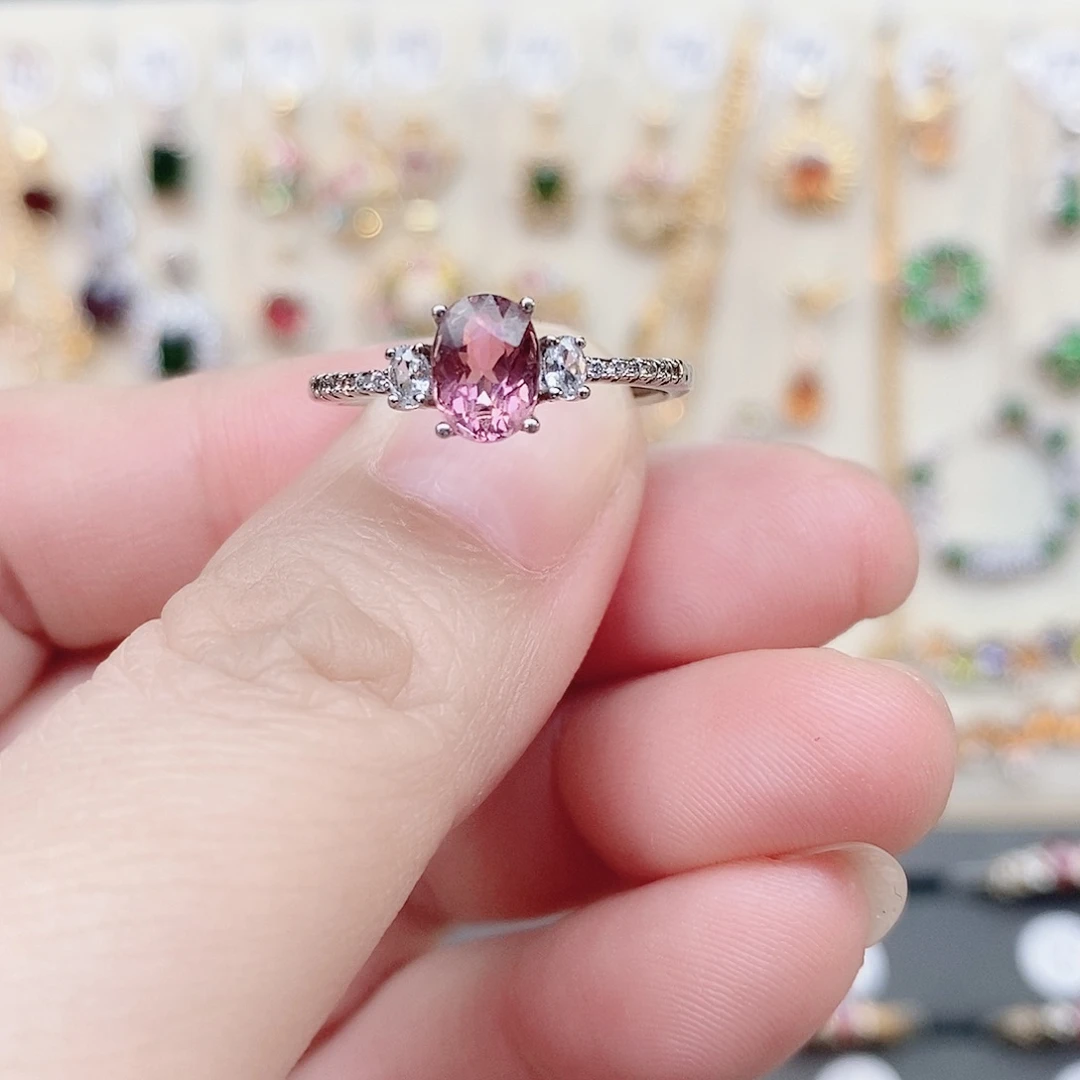 戒指银S925镶嵌碧玺