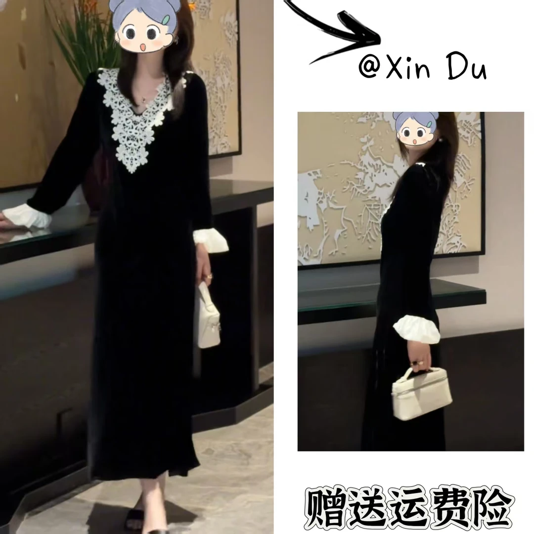 2025秋季新款时尚显瘦气质女士网红洋气连衣裙百搭款D22213
