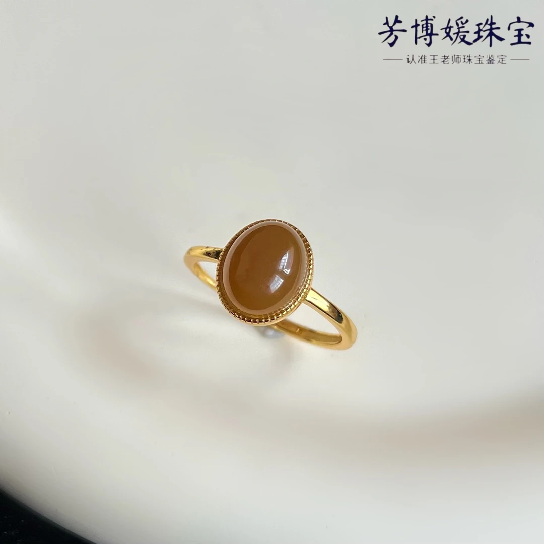 B016天然正宗和田玉糖玉S925银镶嵌精美戒指 多样性发其一 百搭款
