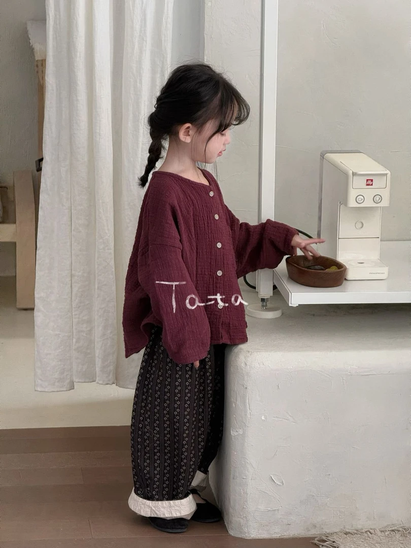 儿童复古日韩系小众设计系扣上衣