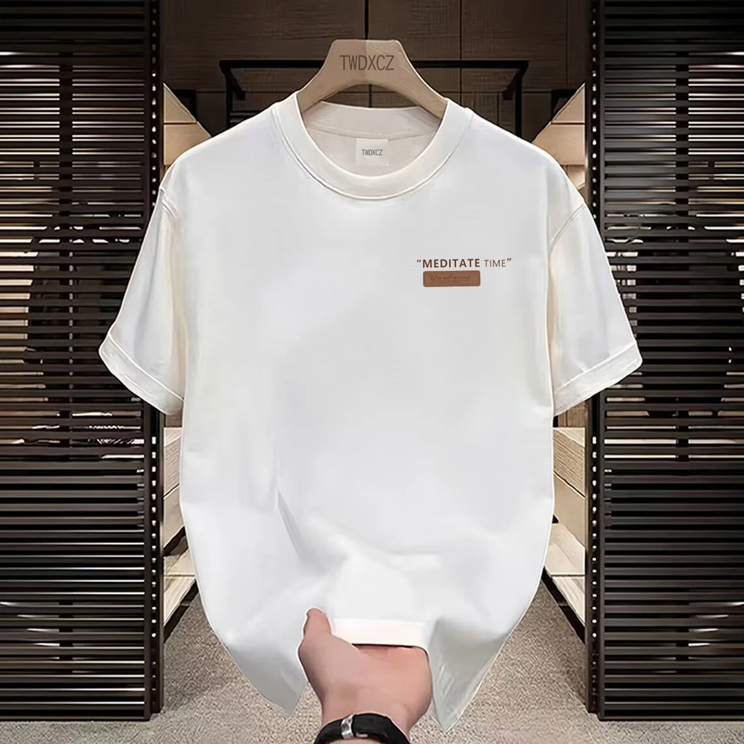 高品质夏季男士纯棉重磅短袖t恤男宽松圆领潮流韩版印花大码半袖