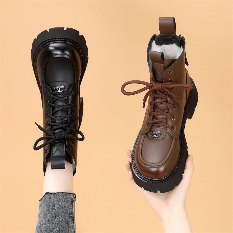 时尚保暖雪地靴女2025冬季新款加绒加厚防水棉鞋厚底显瘦系带短靴