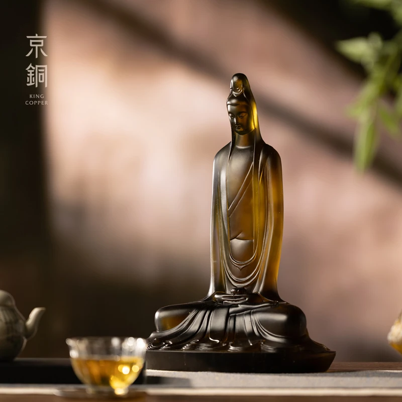 原创长身观音中式禅意琉璃佛像饰品居家玄关装饰茶桌摆件新中式