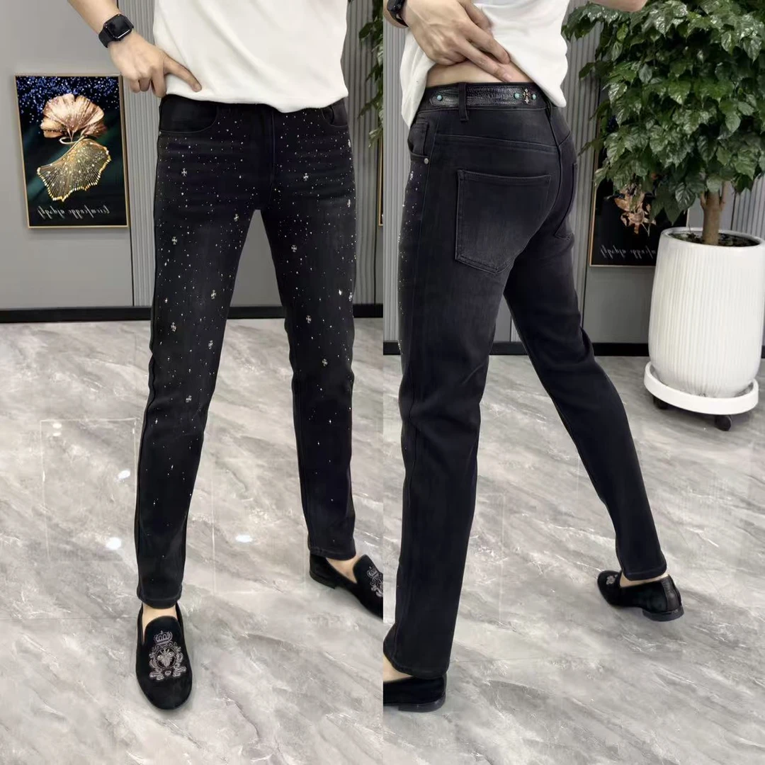 男裤广州新款牛仔裤潮流烫钻个性小脚裤牛仔裤男款爆款2025新款