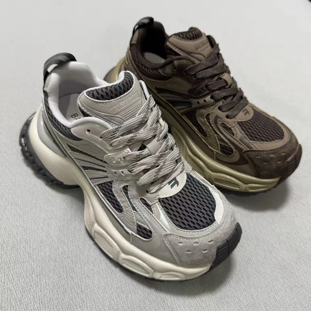 老爹鞋灰色系中国码时尚厚底运动鞋透气网面