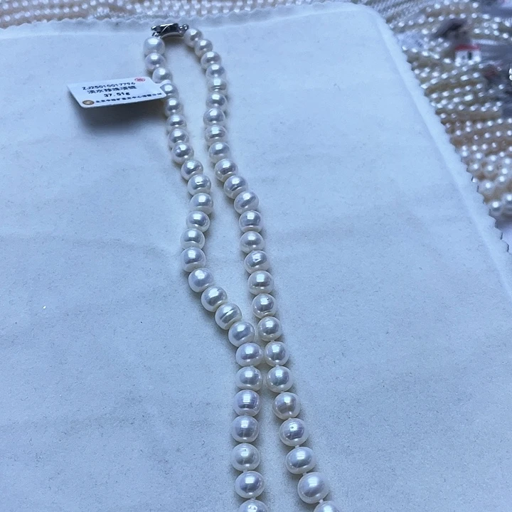 淡水珍珠项链银S925镶嵌孤品8-9无核
