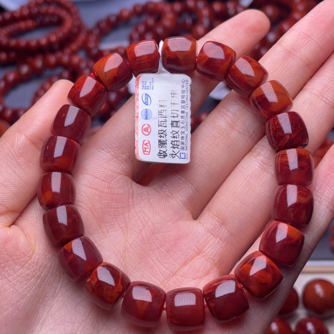 南红玛瑙其他未镶嵌10mm精工瓦西牛血红火焰纹直切手串