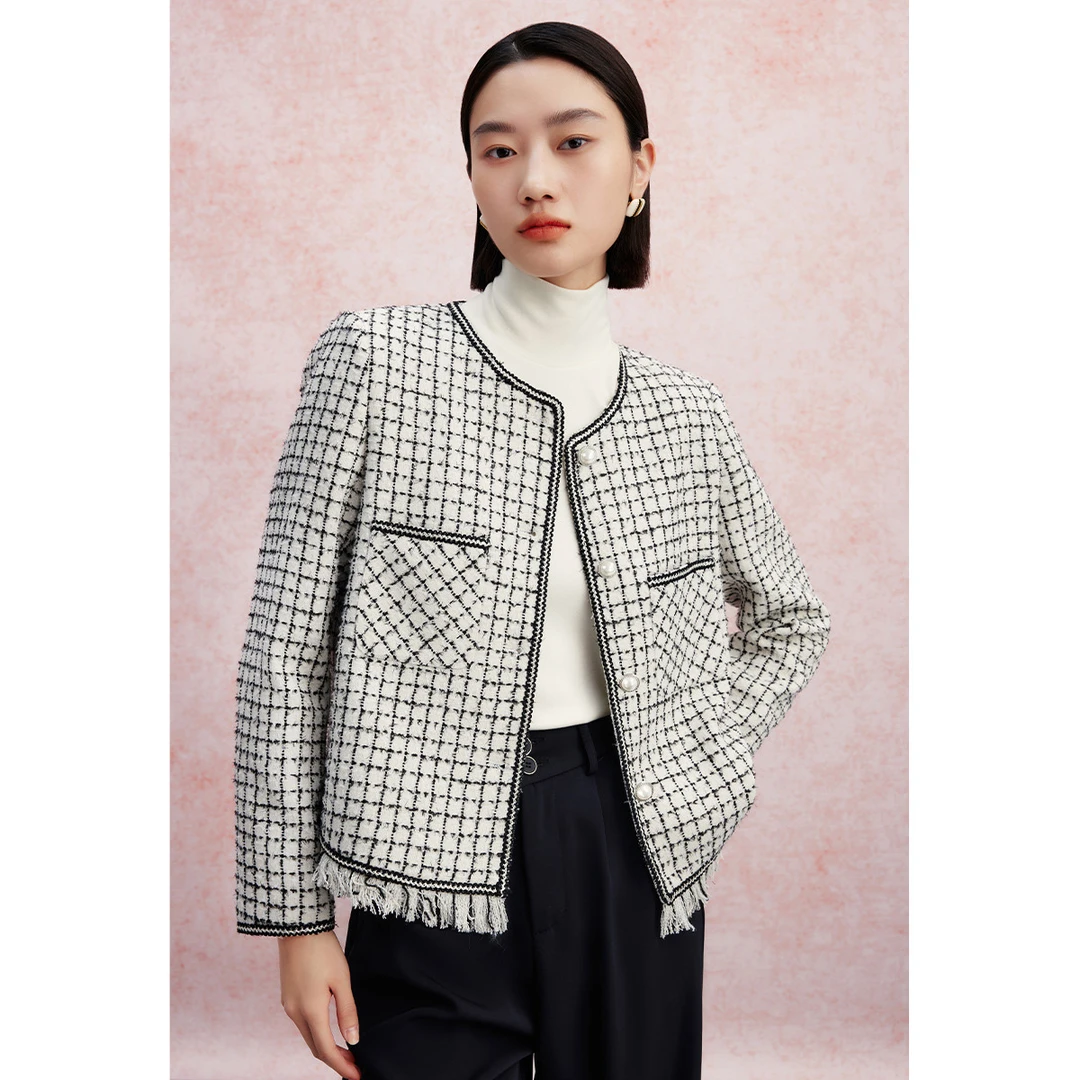 【强哥专属】格子毛边小香风外套女长袖设计感上衣MC421305459