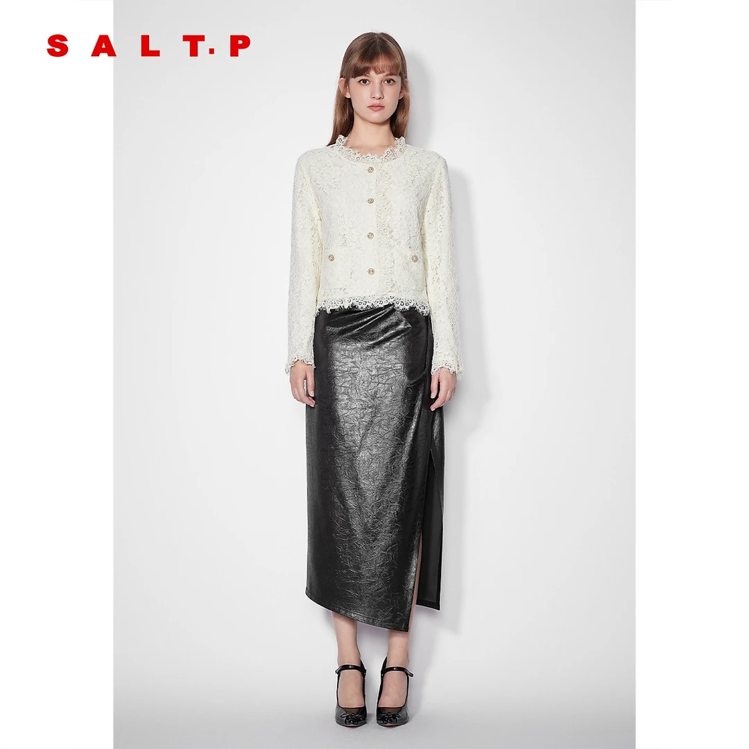 SALT.P可颜奶油白蕾丝花边珍珠扣设计单上衣衬衫女2025春新款