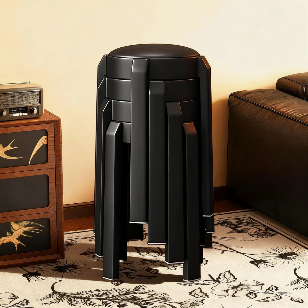 软包塑料凳子家用加厚可叠放不占空间餐桌圆凳轻奢高级感备用餐椅