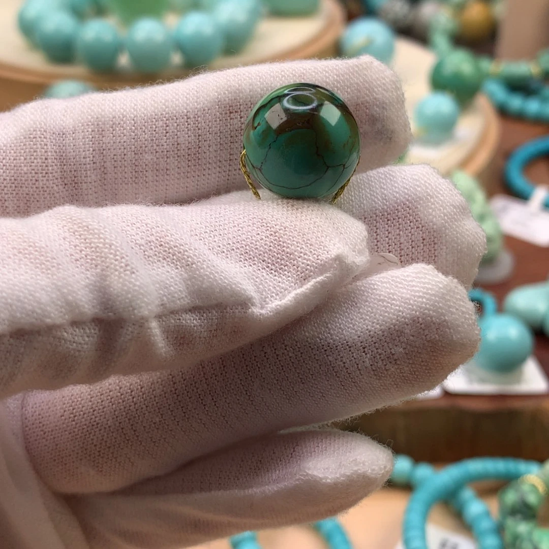 绿松石未镶嵌珠宝奇石高瓷精品三彩圆珠14.7mm