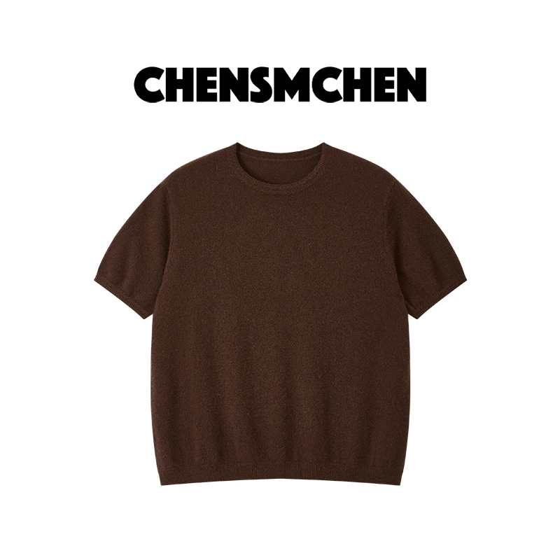CHENSMCHEN100山羊绒圆领短袖针织衫女宽松休闲舒适上衣CSR7228QQ