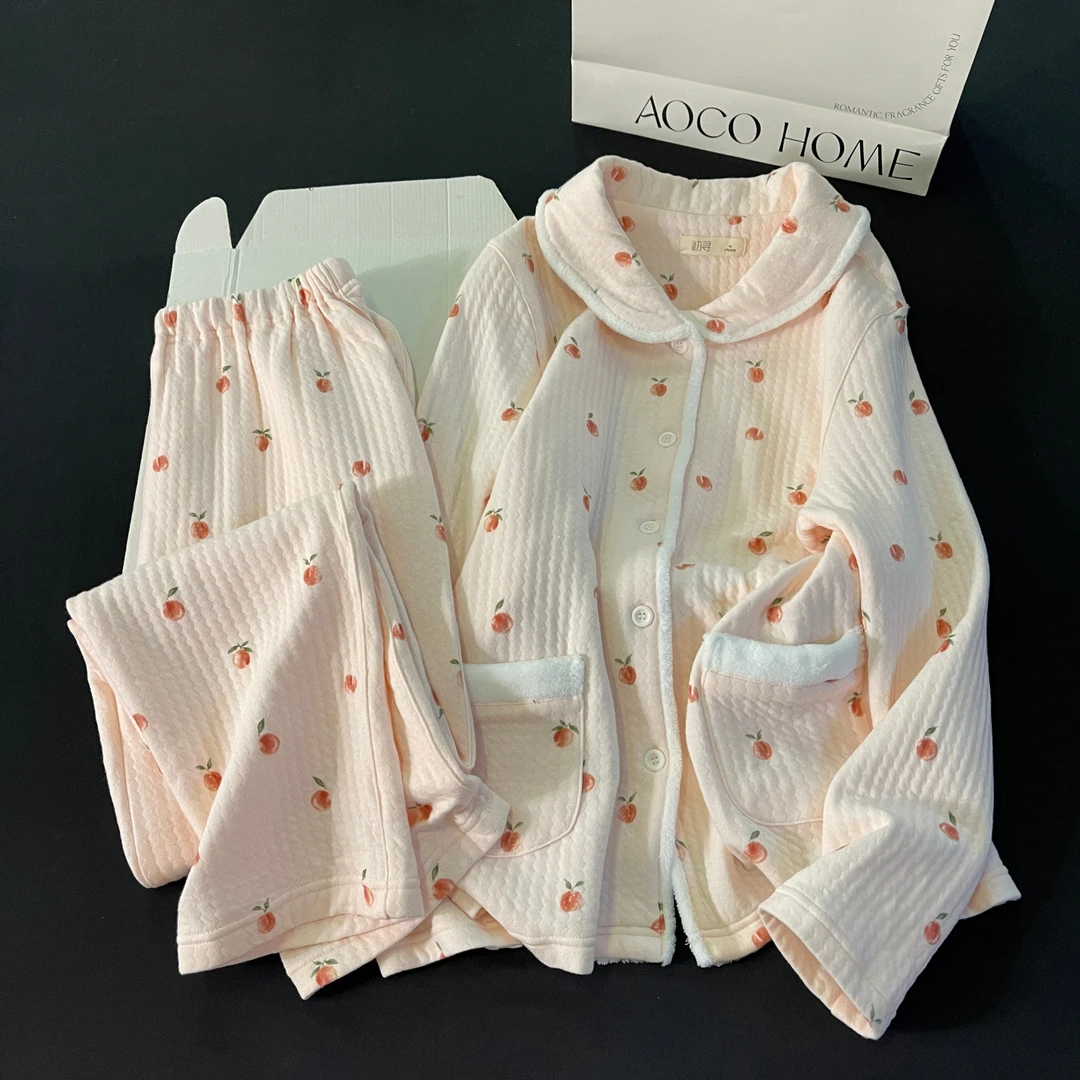 睡衣女士秋冬季长袖大码公主风夹层2025新款红果套装家居服