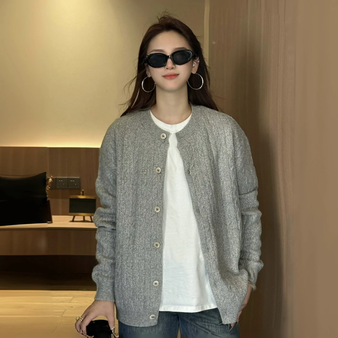 Beauline秋冬季老钱开衫针织男女同款常规毛衣针织衫短款情侣外套