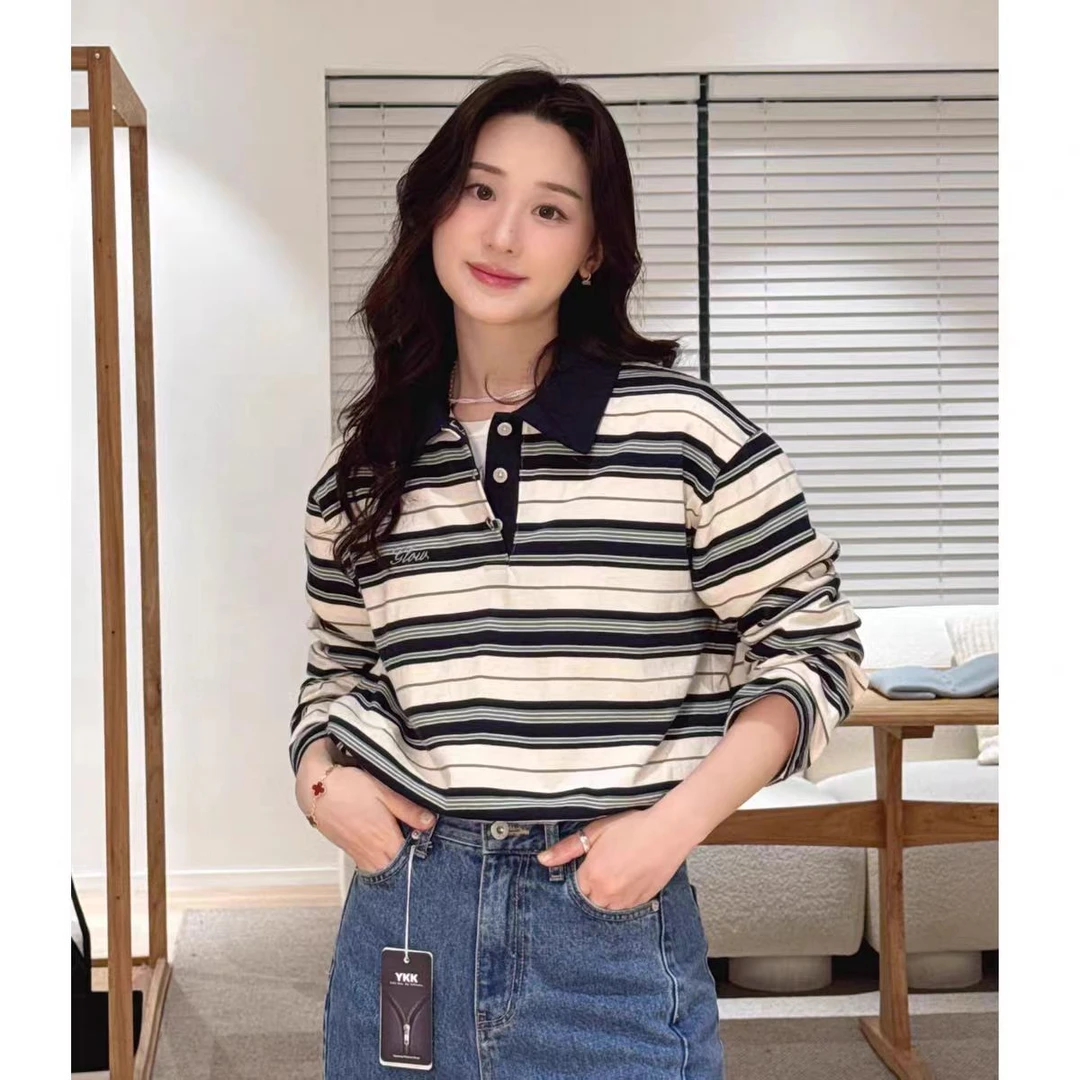 2025春季新款韩大门POLO领条纹T恤