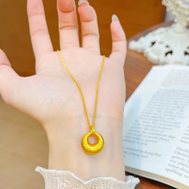 铜合金吊坠 拉丝金坨坨吊坠项链平安扣小金坨圆环锁骨链送女朋友