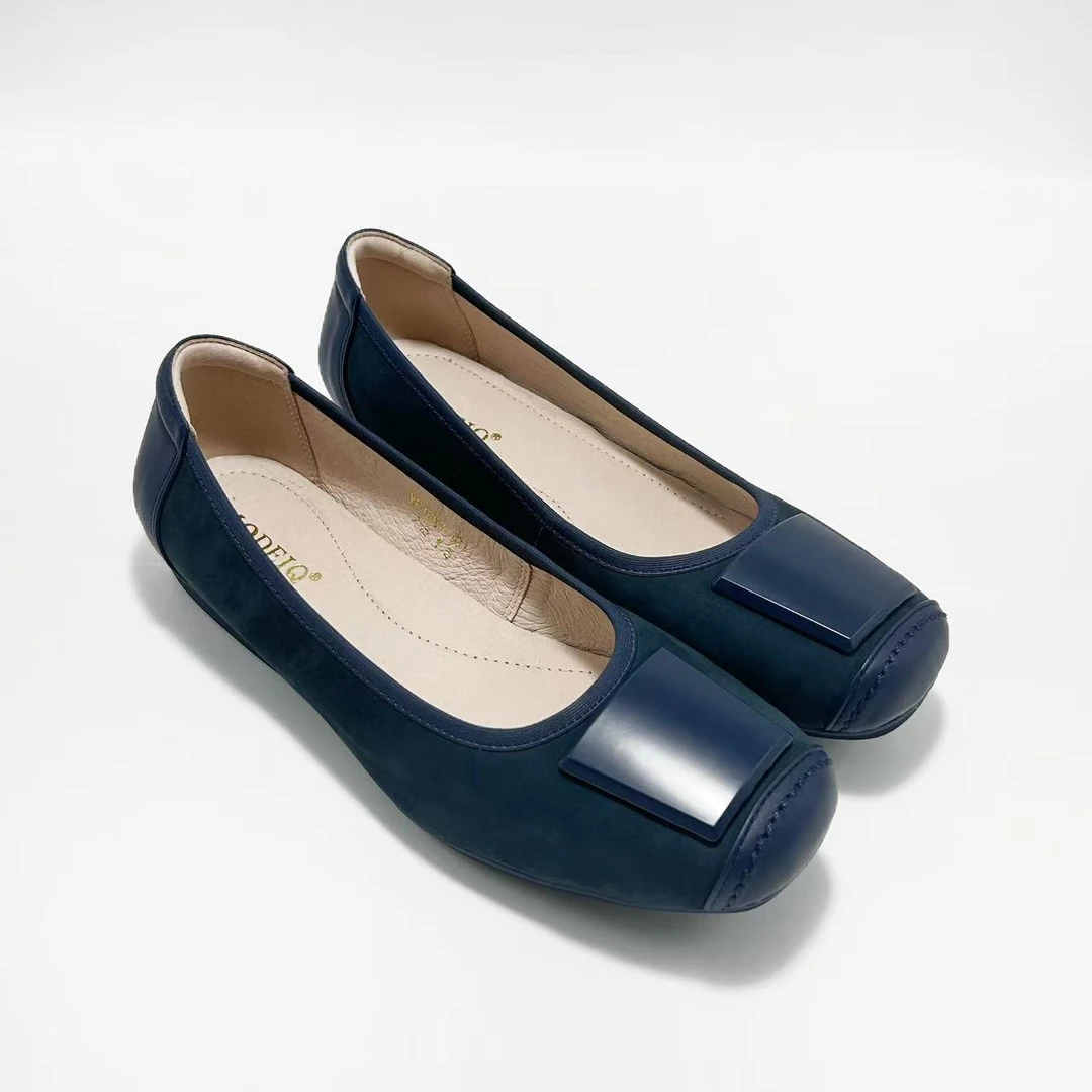 时尚感平底单鞋舒适软底浅口拼色一脚蹬低跟皮鞋XX1887-2