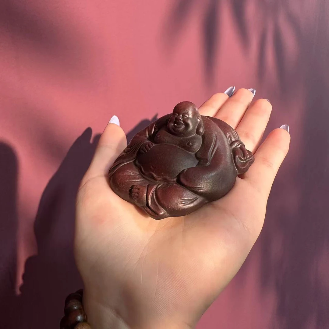 【笑口常开弥勒佛茶宠】紫砂石红泥料茶宠