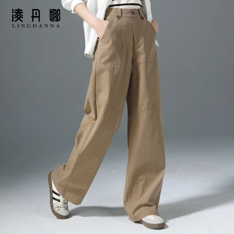 休闲工装裤女2025春季新款高腰显瘦阔腿裤设计感裤子直筒裤拖地裤