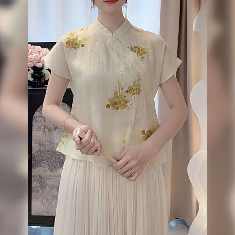 新中式国风上衣2025夏季新款时尚气质优雅温柔百搭显瘦短袖上衣女