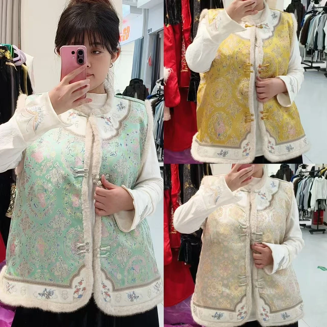 上新价~深圳25193棉马甲新中式富贵吉祥重工刺绣加棉马夹大码马甲