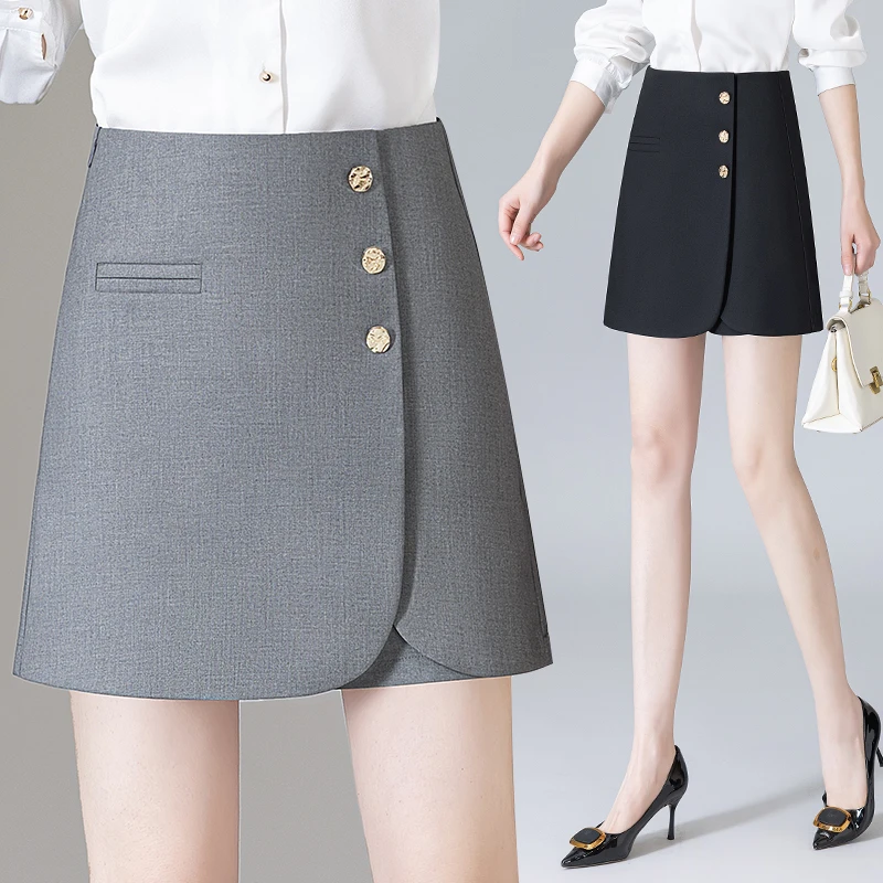 女士裙裤春季2025新款大码显瘦高腰时尚A字短裤裙气质黑色短裙子
