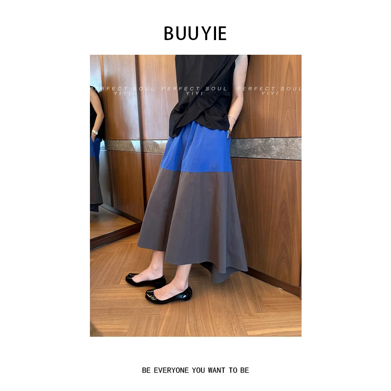 BUUYIE 25SS 【‌灰琛】简约高级感新款拼接色半身裙 250602