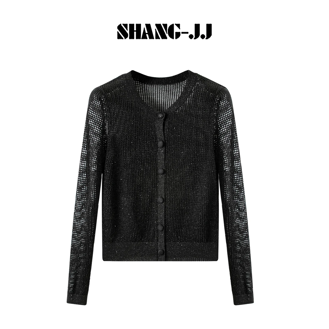 SHANG-JJ【镂空初夏】25ss新品丝光羊毛镂空织法重工开衫q133864p