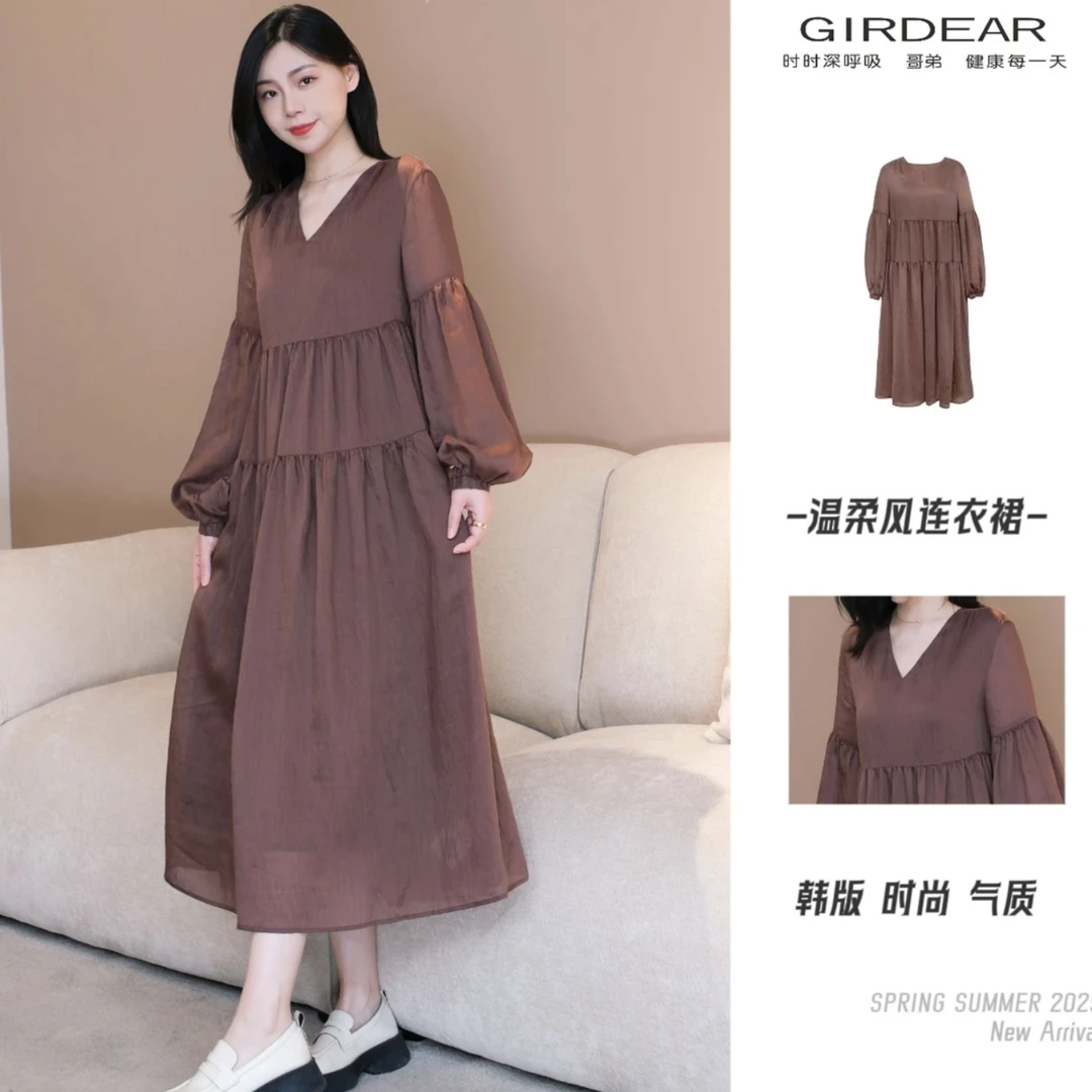 GIRDEAR/哥弟气质时尚法式高腰超显瘦宽松连衣裙长款1500549中