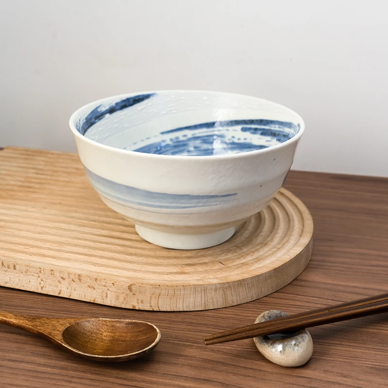 美浓烧日本进口陶瓷面碗家用餐具日式复古螺旋纹泡面碗釉下彩大碗