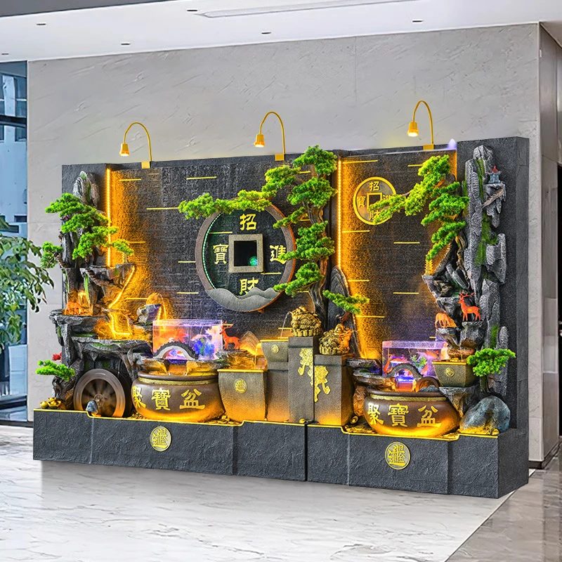 循环流水落地摆件公司办公室大堂水幕墙屏风假山喷泉庭院鱼池景观