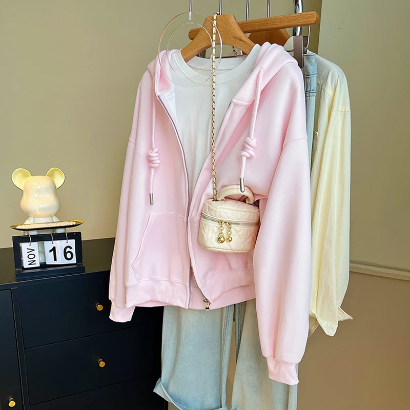 韩版设计感小众极简风oversize卫衣开衫女早秋季薄款宽松慵懒外套