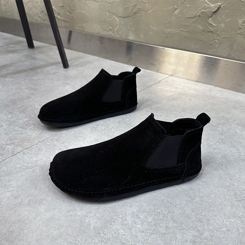 高端轻奢翻毛皮切尔西靴加绒保暖一脚蹬马丁靴软底软面时尚休闲鞋