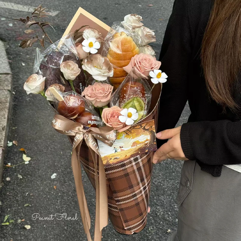 2025款秋冬美拉德面包花束定型片包花神器花艺包装资材