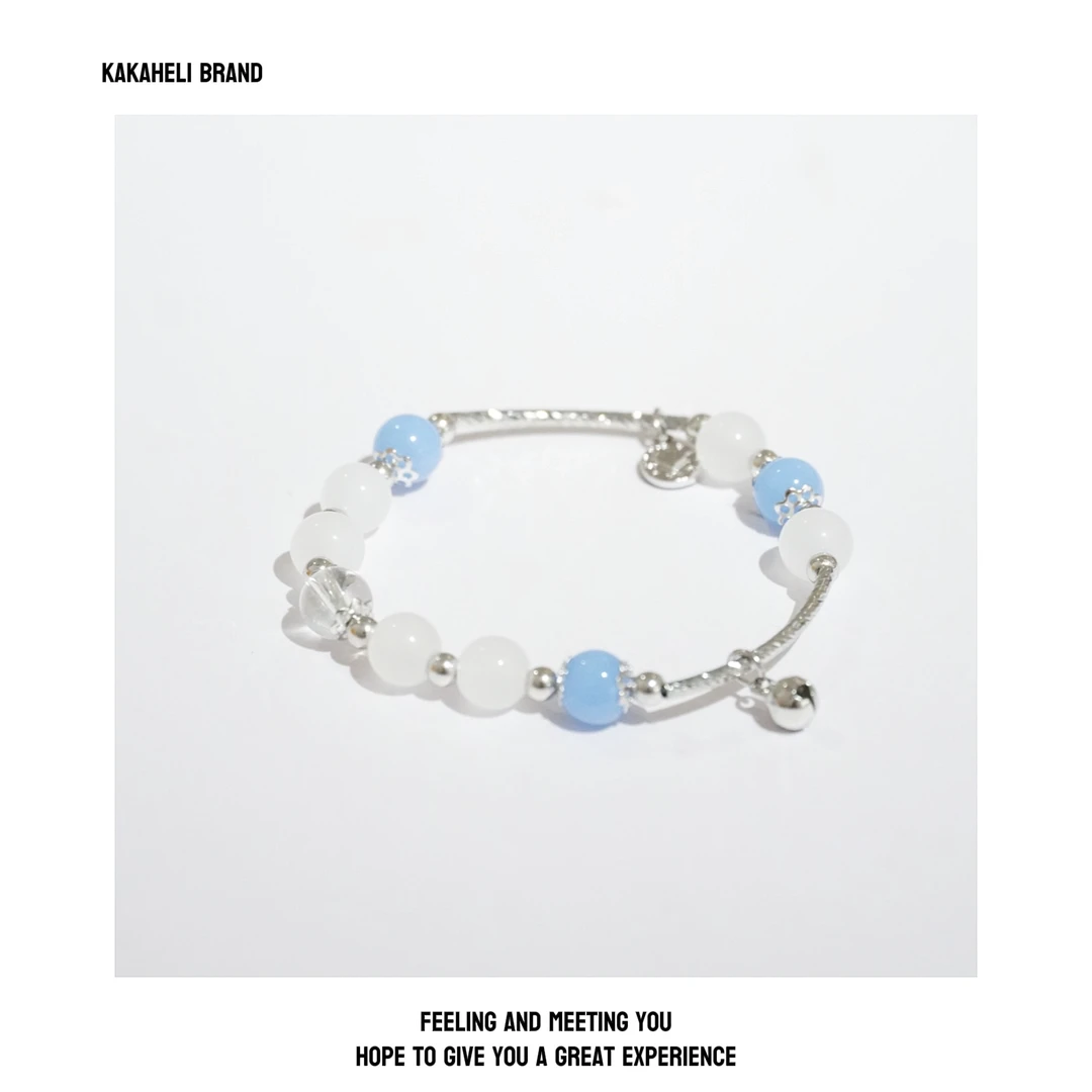 铜合金手链 百搭可爱小众清新弹力单圈蓝色珠珠手链KK1590