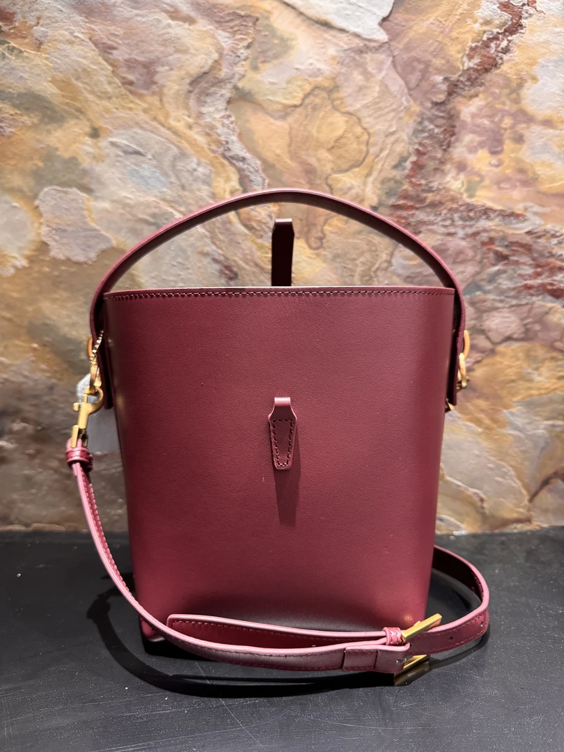 HIRMRIS手工真皮包15-551152-酒红 薯条阳红 水桶