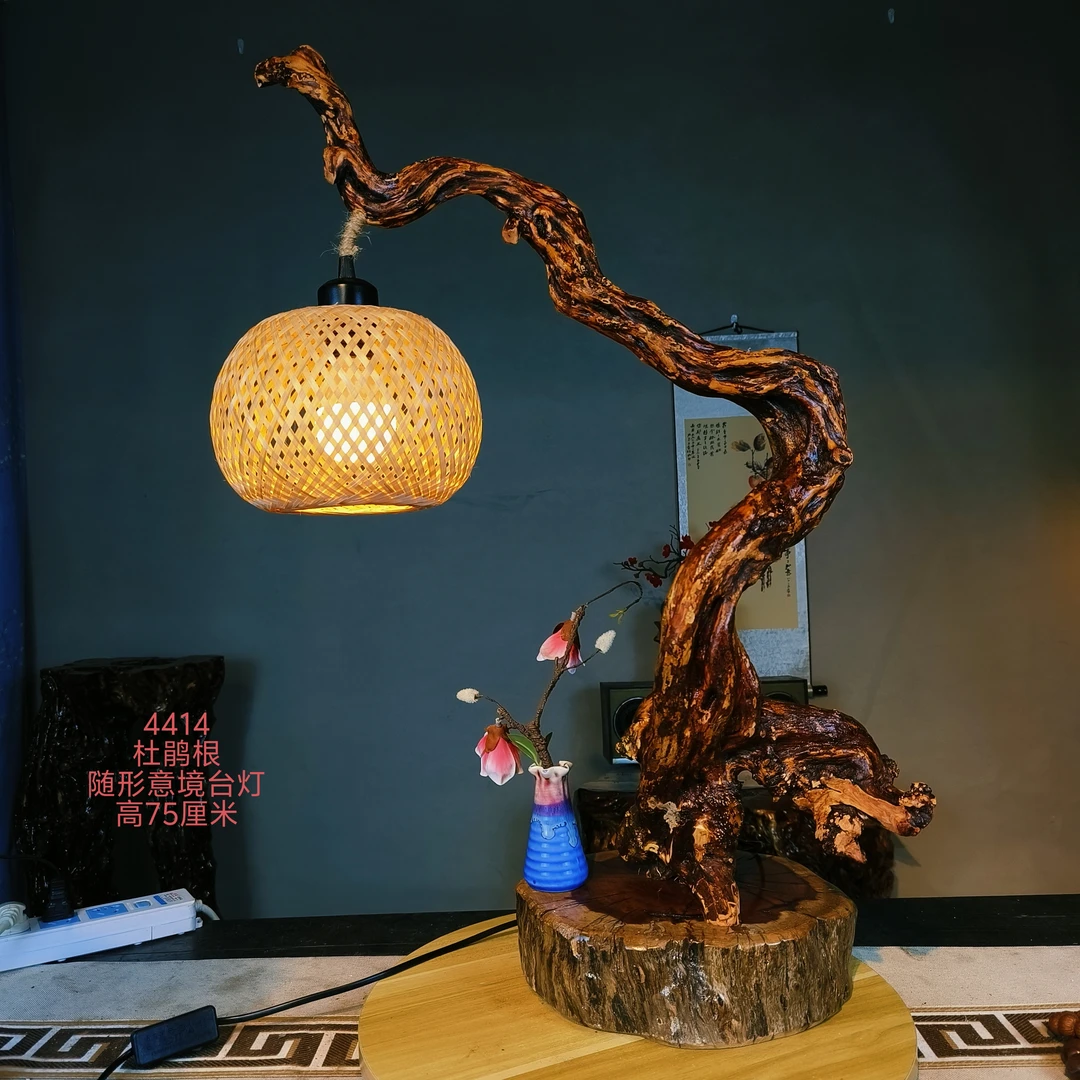 随形禅意杜鹃根原木手工根雕茶灯台灯4414
