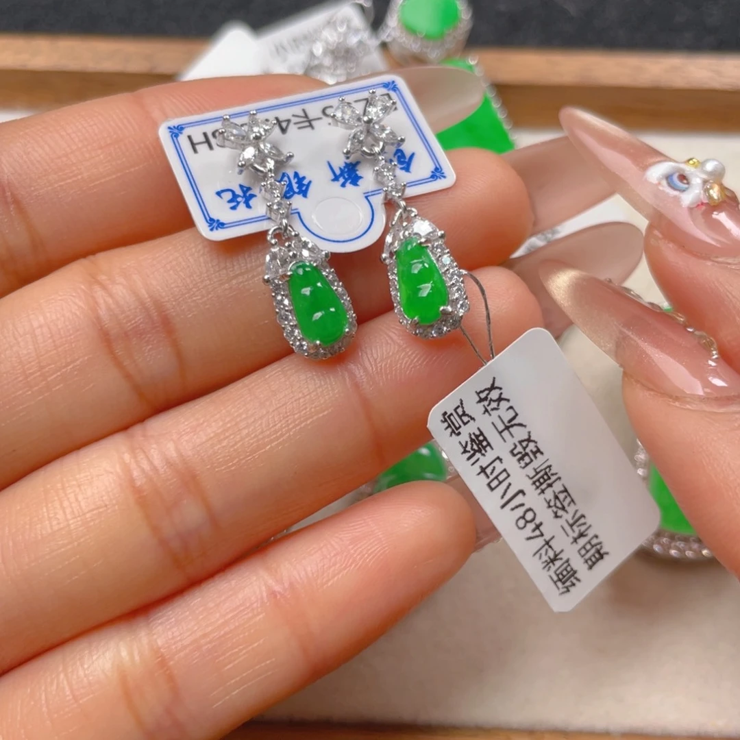 翡翠耳饰银S925镶嵌翡翠
