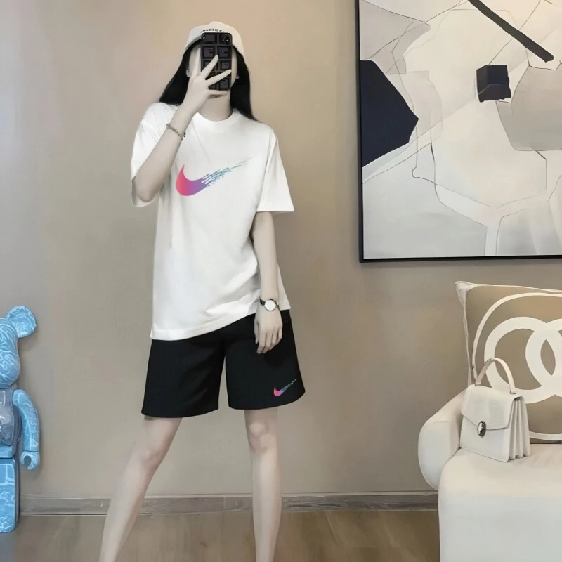 正品奥莱休闲运动套装女夏装2025新款休闲时尚运动显瘦宽松两件套