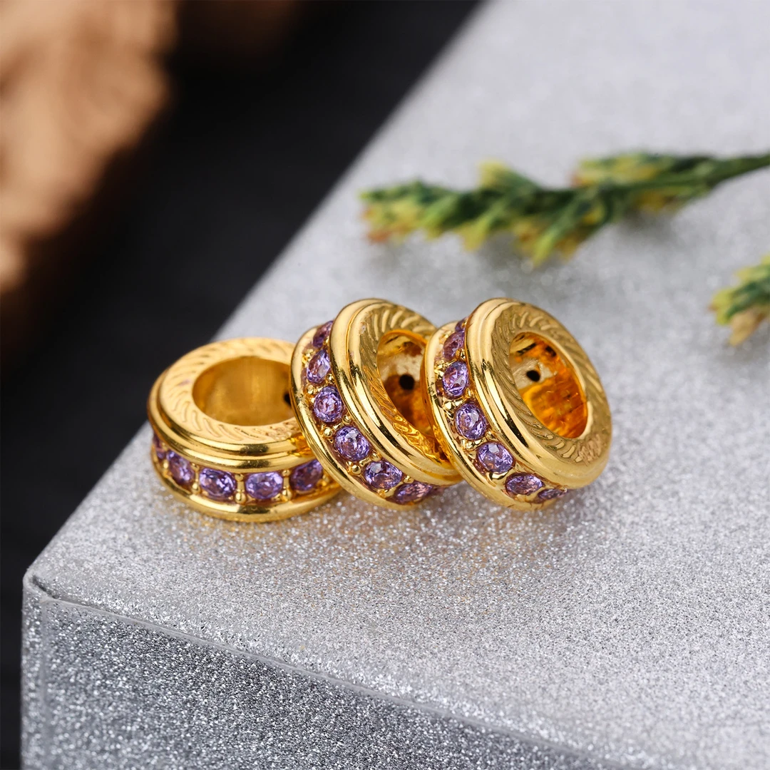 顺-风发货【来福工厂】18k金豪镶薰衣草紫色加大号8.2mm卡环跑环