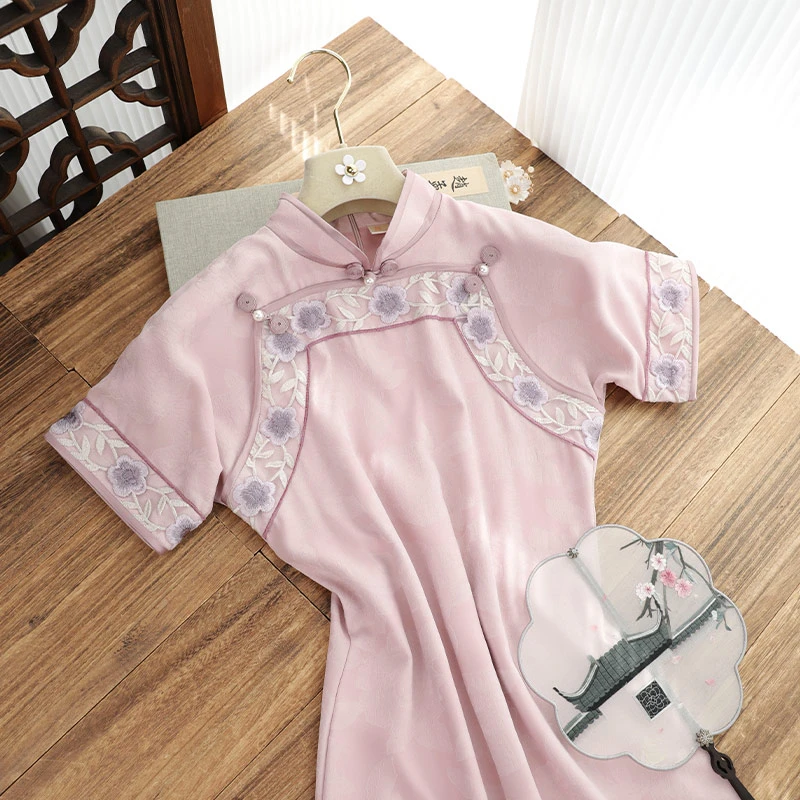 俏娘鱼2025夏季新款改良紫色素雅淑女范新中式短袖旗袍女日常可穿