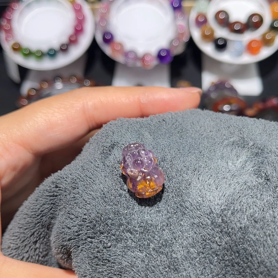 珠宝半成品未镶嵌水晶极光紫钛貔貅