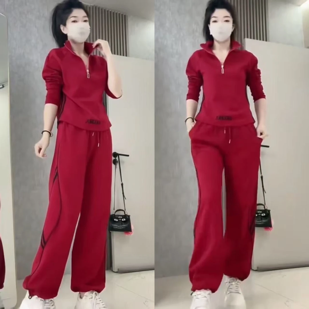 街头风时尚休闲风阔腿裤宽松显瘦春秋洋气炸街高腰减龄运动两件套