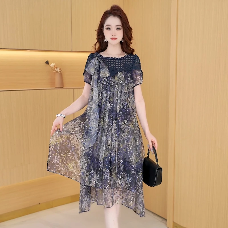 【连衣裙】夏季新款时尚修身气质高贵洋气宽松显瘦减龄碎花连衣裙