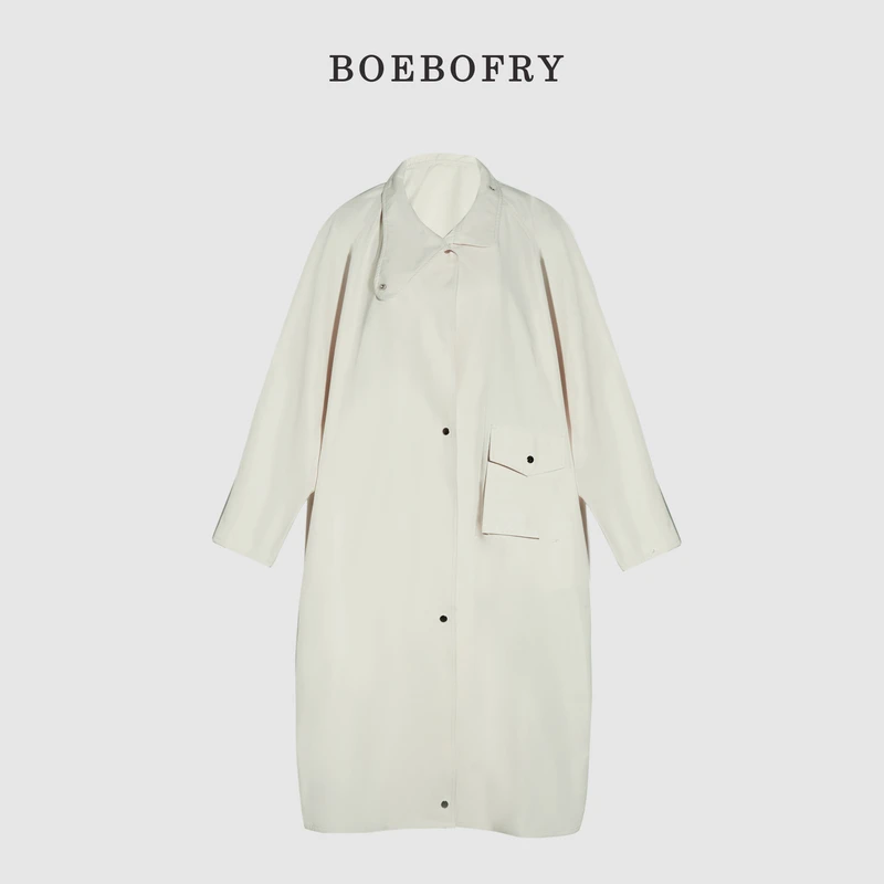 BOEBOFRY<立体剪裁>秋季中长款宽松简约风衣外套BE1F0589