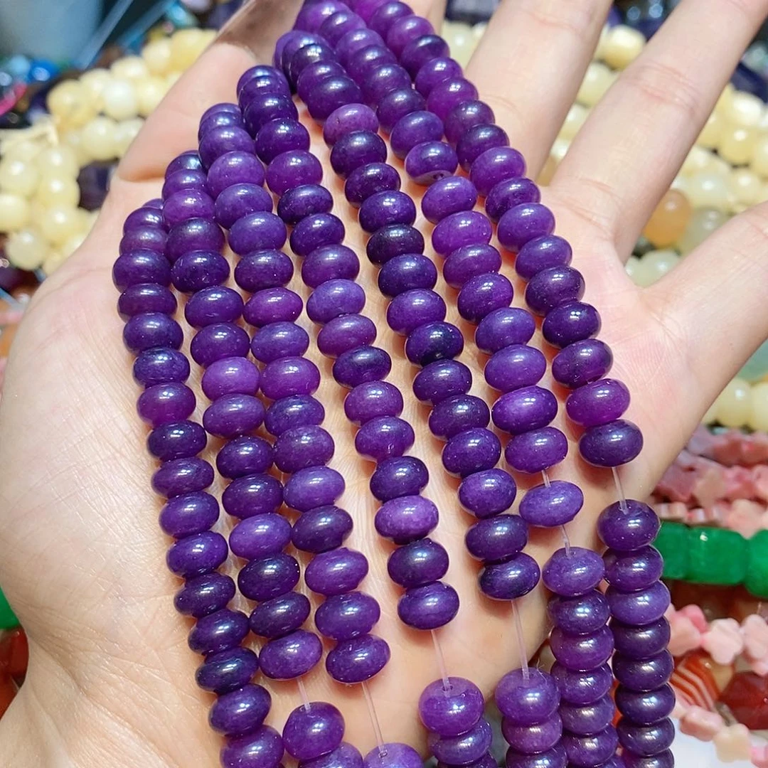 玛瑙/玉髓散珠天然石紫算盘一条8mm