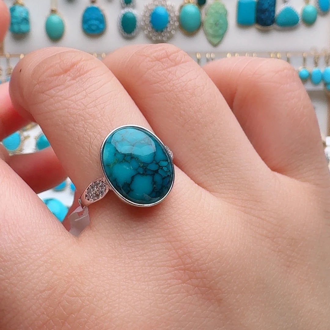 绿松石银S925镶嵌戒指