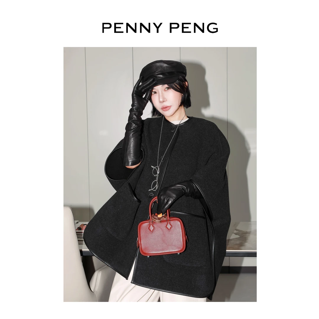 PENNYPENG 巴黎小夜曲 黑标系列老钱风圆领双面穿羊毛羊绒外套