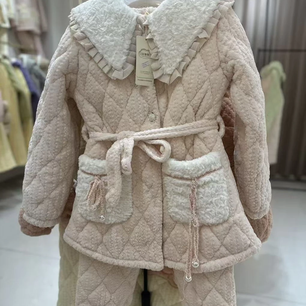 2516女士冬季加厚夹棉可外穿国风保暖睡衣套装